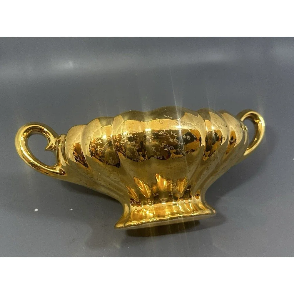 Vintage Pearl China Co Lusterware Bowl 472 Scalloped 22K Gold Handled Pearl 10